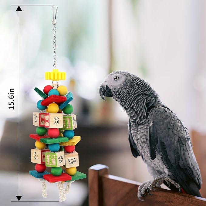 Rypet Wood Bird Chewing Toy for Cage, Wooden Birds Cage Toys for Helping Trim Beak, Parrot Toys for African Grey Parrots Cockatoos Amazon Parrot and Other Small to Medium Parrots