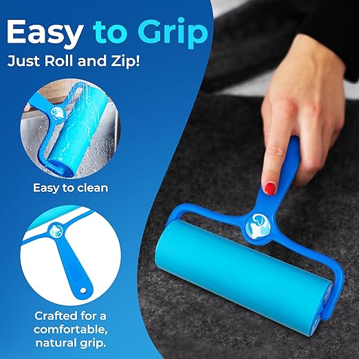 PetLovers EzRoll Reusable Lint Roller - Sticky for Life & Multi-Purpose Pet Hair, Dust, & Lint Remover for Clothing, Upholstery, & Cars - Sustainable, Washable & Efficient (Large)