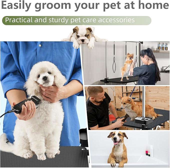 VFK 47'' Large Dog Grooming Table Stainless Steel Foldable Grooming Table for Dogs at Home Adjustable Height Arms Pet Station with Nooses, Mesh Tray, Tool Organizer