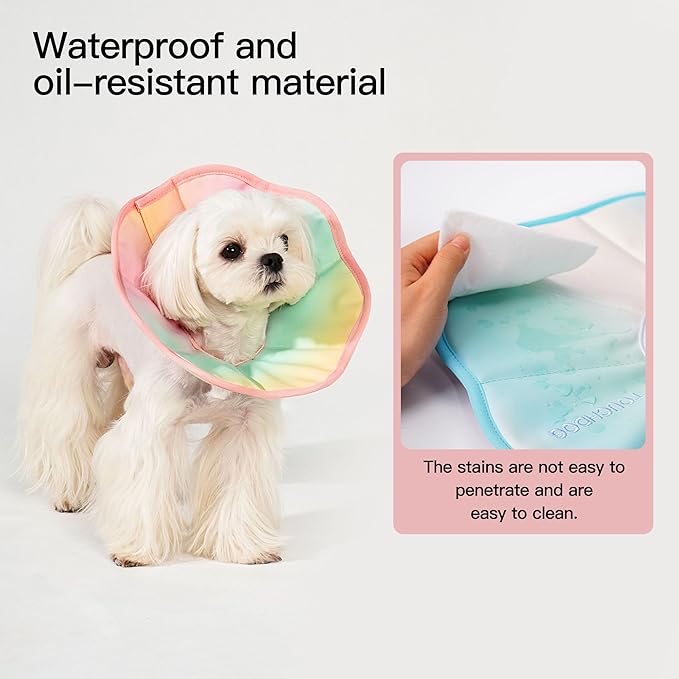 Touchdog Foldable Dog Cone Collar for Cats & Dogs - Adjustable Soft Recovery Collar with Waterproof PU Coating, Lightweight Design, 24.5cm/9.6in Wide Barrier (Pink Gradient Color, L)