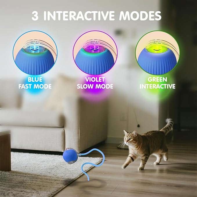 Rocfish Durable Interactive Cat Toys for Indoor Cats, Smart Automatic Cat Chase Ball Toy, Upgraded Speedy Tail Kitten Toy for Bored Indoor Adult Pets (Blue)