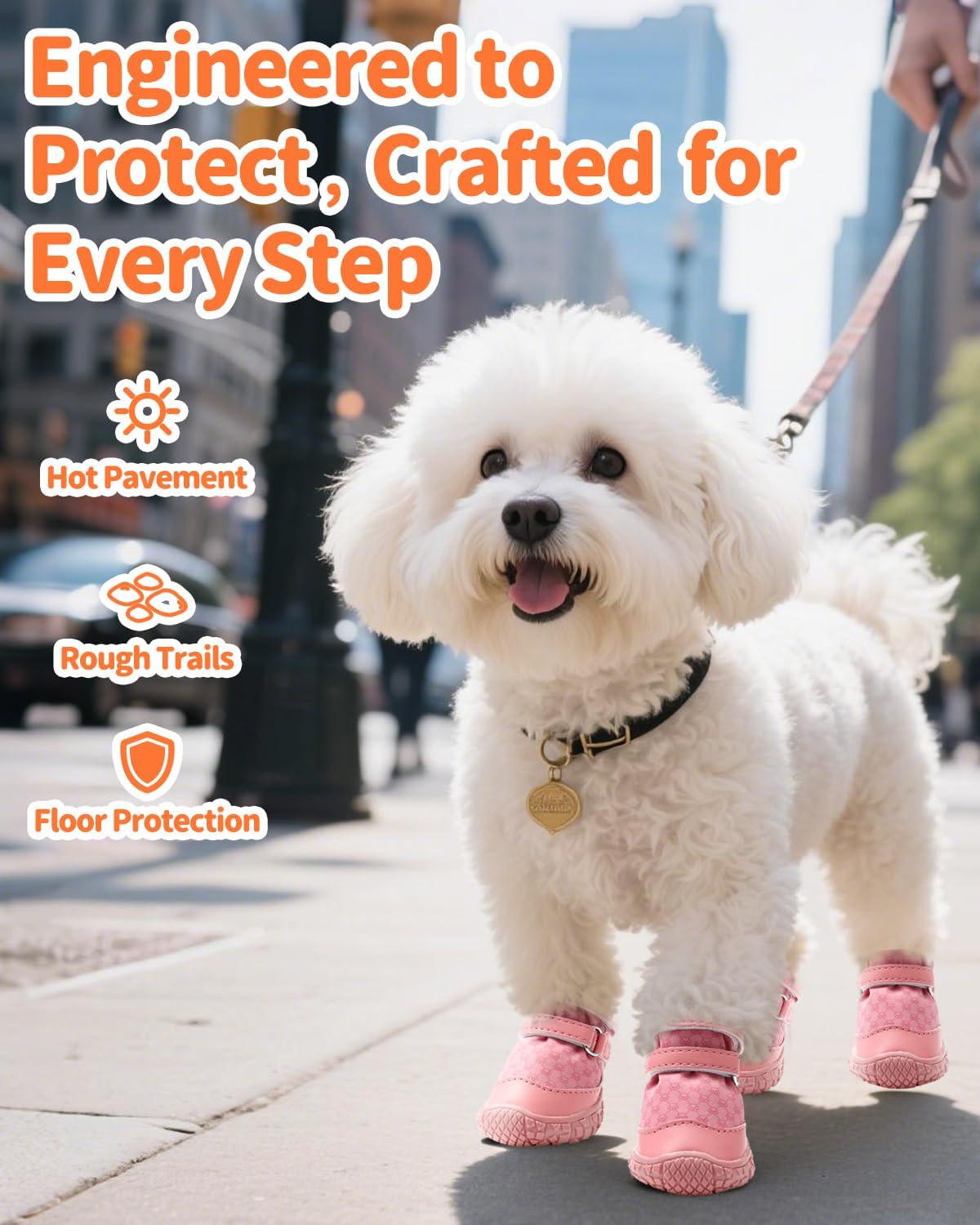 Dog Shoes for Small Dogs, Double Binding Straps Puppy Boots & Paw Protectors for Summer Hot Pavement, Winter Snow, Dog Booties with Anti-Slip Rubber Soles for Beach Hardwood Floor Pink Size 3