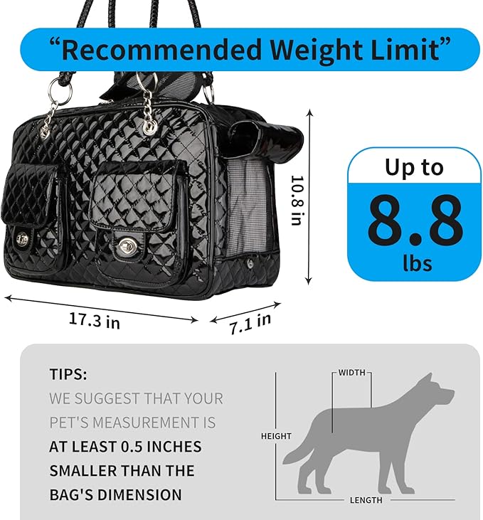 Soft-Sided Pet Travel Carrier Airline Approved for Pet Small Dog and Cat Collapsible, Black Shiny Patent Leather