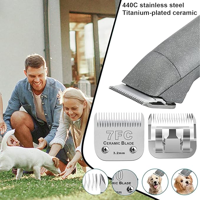 7FC Blades Dog Grooming Clipper Compatible with Andis Pet/Oster A5/Wahl KM Series, Ceramic & Stainless Steel Blade