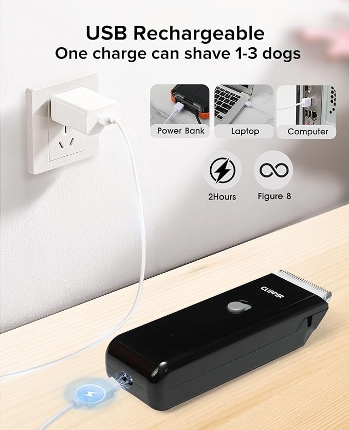 Dog Clipper for Matted & Long Hair,Quiet Pet Paw Hair Trimming Groomer,Handy Cordless Rechargeable Waterproof Shaver Kits for Cats,Small Dogs & Animals Black