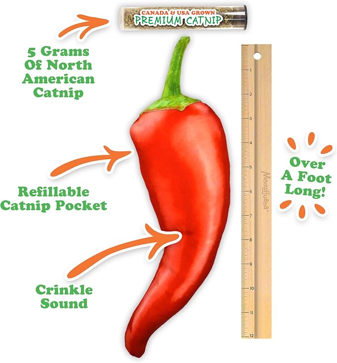 Meowijuana Pepper Bundle | Get Kickin' Refillable Chili Pepper Toy and Kalico Kush Catnip Blend | Promotes Play and Cat Health | Includes North American Organic Catnip