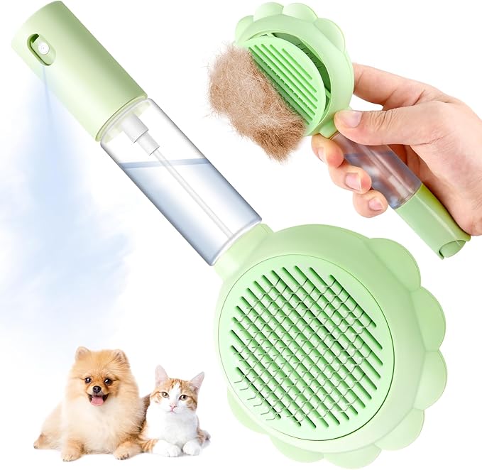 Cat Hair Brush for Shedding, 3-in-1 Pet Spray Hair Removal Comb with Visual Spray & Release Button, Waterproof Dog Grooming Brush for Furry Pet