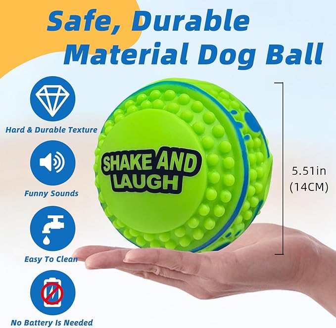 Spiky Interactive Dog Toys Ball, Shaking with Gibbering Sound, for Training, Teeth Cleaning & Herding, Straight, XL, 5.51 in (14 cm)
