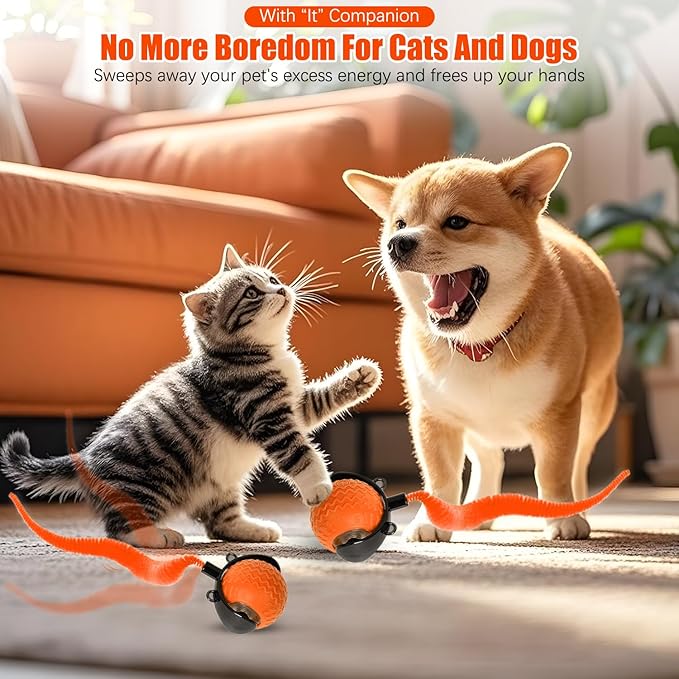 nteractive Cat Ball Toy, Cat Toy Ball with Cord Imitation Mouse, Obstacle Avoidance Smart CatToy Balls, Motion Activated Toys to Keep Them Busy (Orange, 1)
