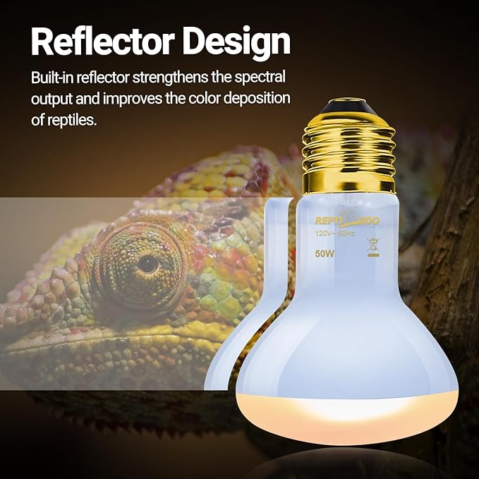 REPTI ZOO Reptile Heat Lamp, 2 Pack 50W Daylight Basking Spot Lamp for Reptiles UVA Daylight Heating Lamp Bulb Basking Light for Bearded Dragon, Tortoise, Geckos, Chicken