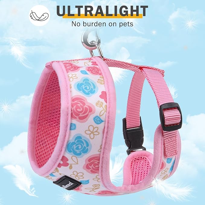 SCENEREAL Small Dog Harness Collar and Leash Set, Adjustable No Pull Pet Harnesses, No Chock Soft Mesh Step in Vest for Doggie Puppy Medium Dogs Cats Girl or Boy,Chihuahua, Yorkie, Outdoor Walking