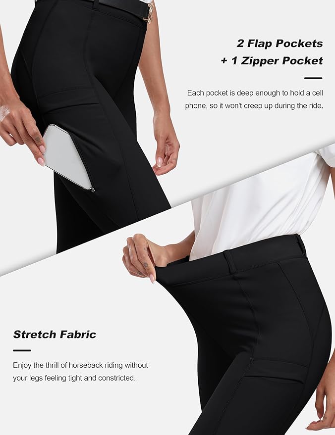 MoFiz Women's Silicone Full Seat Horse Riding Pants Zipper Pockets Equestrian Breeches Riding Tights