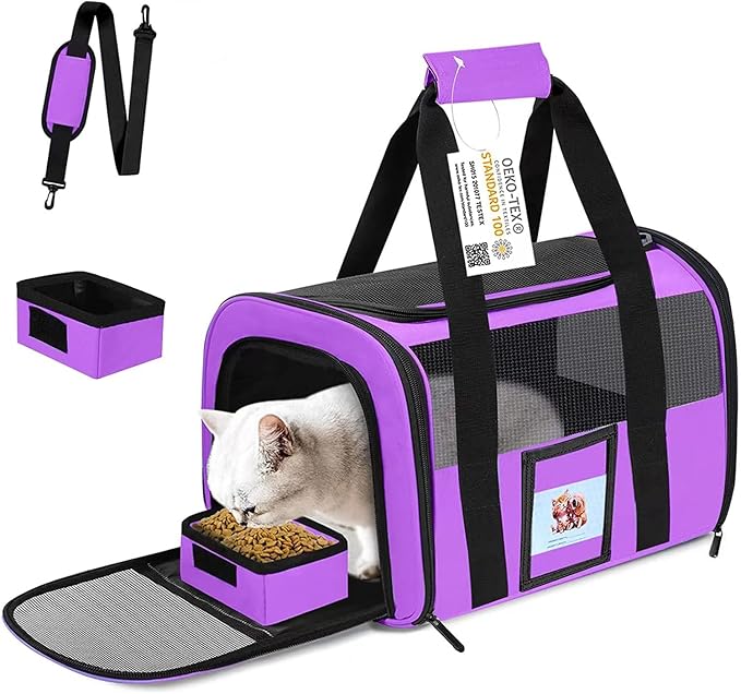 Large Cat Carrier Soft Sided Pet Carriers for Large Cats Under 25 lbs, 20" Dog Carrier Cat Carrier for 2 Cats Travel Carrier, Purple