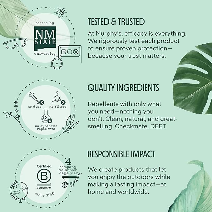 Murphy's Naturals Mosquito & Tick Bug Repellent Spray, Oil of Lemon Eucalyptus for Skin + Outdoor Gear, DEET-Free, 6 Ounce Mist, 2-Pack