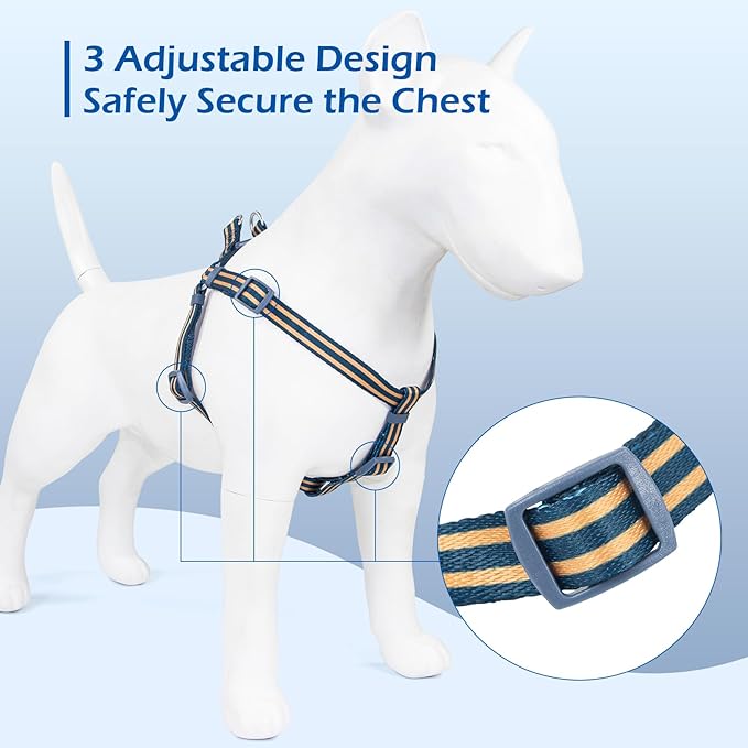 Stripe Step in Dog Harness for Small Dogs, Freedom Nylon Dog Halter Vests, Lightweight and Escape Proof Puppy Harness, Quick Fits for Small Medium and Large Dogs, Blue M