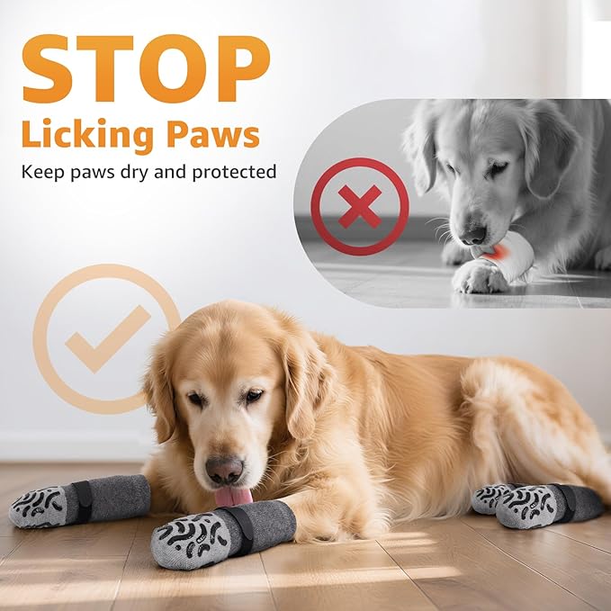 Double Sides Non-Slip Dog Socks to Prevent Licking Paws - Strong Traction for Hardwood Floors, Senior Dogs, Paw Protector, Dog Socks with Grippers - X-Large
