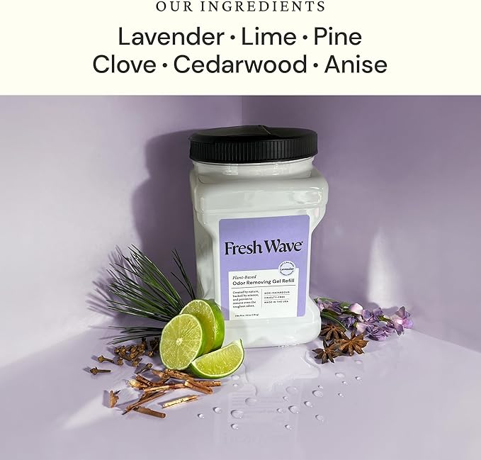 Fresh Wave Lavender Odor Removing Gel Refill, 63 oz. - Safer Odor Absorbers for Home, Natural Plant-Based Odor Eliminator, Every 15 oz. lasts 30-60 Days, For Cooking, Trash & Pets