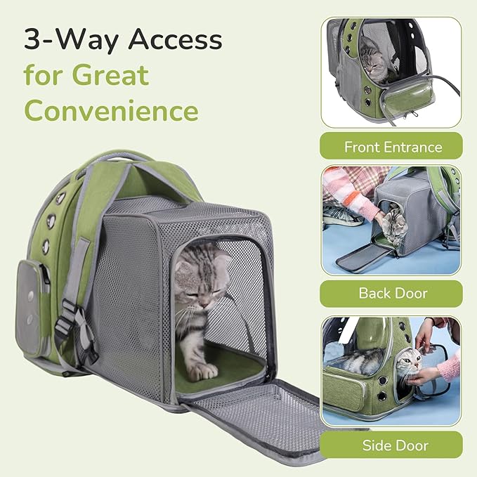 Cat Backpack Carrier for Large Cats, Expandable Cat Bubble Backpack, Dog Carriers for Small Medium Dogs, Airline Approved Pet Carrier for Travel Hiking Outdoor(Green)