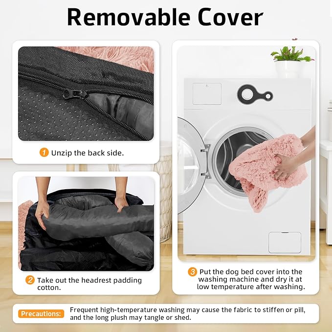 GGIB Calming Dog Bed Fluffy Plush Dog Mat for Furniture Protector with Removable Washable Cover for Large Medium Small Dogs and Cats (Extra Large (53x39.3x6), Pink)