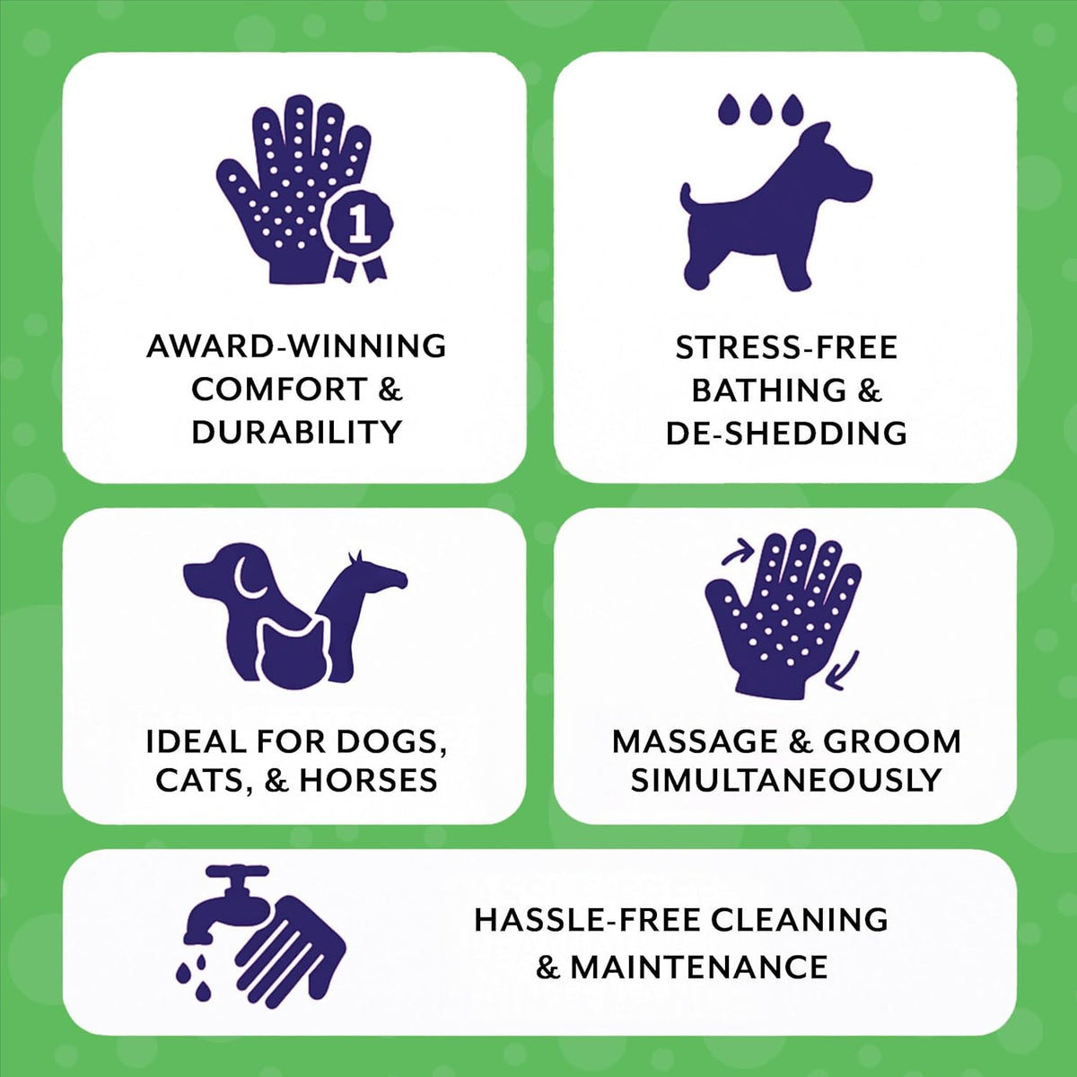 H HANDSON Pet Grooming Gloves - Patented #1 Ranked, Award Winning Shedding, Bathing, & Hair Remover Gloves - Gentle Brush for Cats, Dogs, and Horses (Blue, Large)