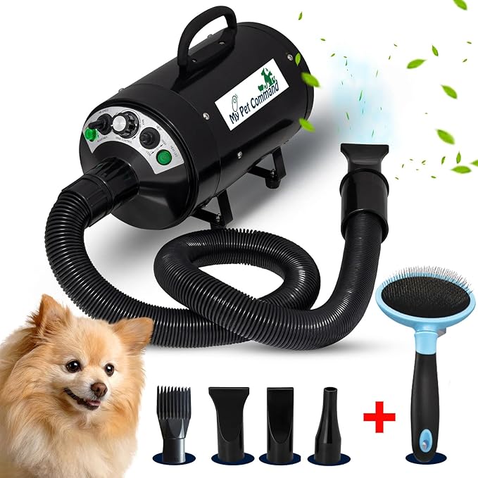 My Pet Command Dog Dryer Blower, Ultra Quiet, Professional High Velocity Blower Adjustable Hot and Cold Airflow, for Drying Deshedding with Accessories, 110V, 500W-2800W 4.5HP