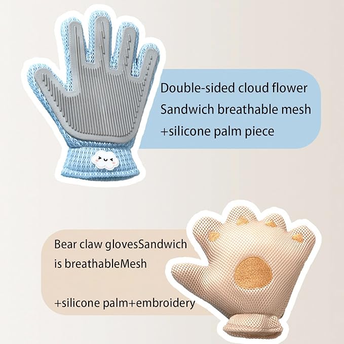 Zoocozy 2 in 1 Pet Hair Removal Glove for Cat Dog, Indoor Cat Grooming Gloves, Pet Washing Brush for Shedding Massage - Double-Sided Available(Brown)