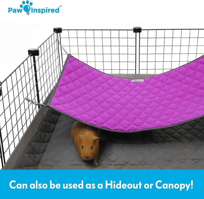 Paw Inspired Hanging Fleece Hammock for Ferrets, Rats, Chinchillas, Sugar Gliders, Small Pets | Hideout Toy for Guinea Pigs, Hamsters | Swivel Clips for Small Animal Cages (Gray/Pink)