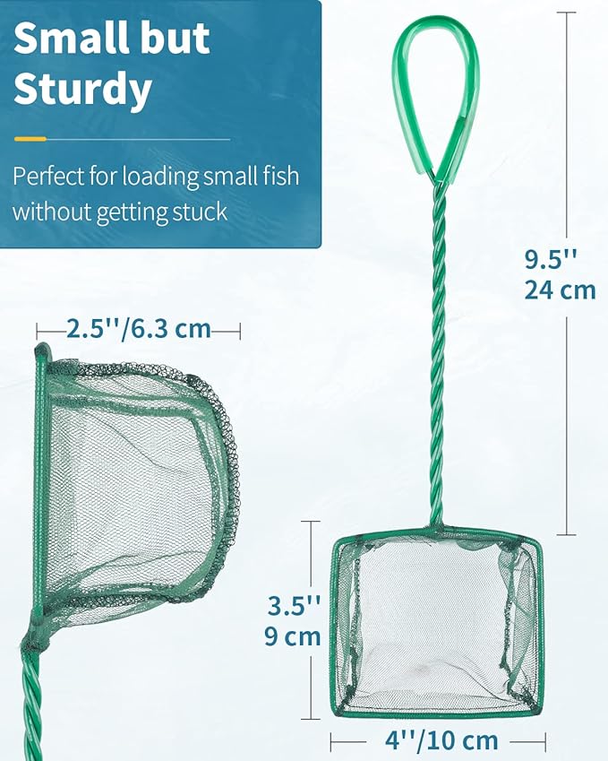 Pawfly Aquarium Fish Net with Braided Metal Handle Square Net with Soft Fine Mesh Sludge Food Residue Wastes Skimming Cleaning Net for Fish Tanks Small Koi Ponds and Pools
