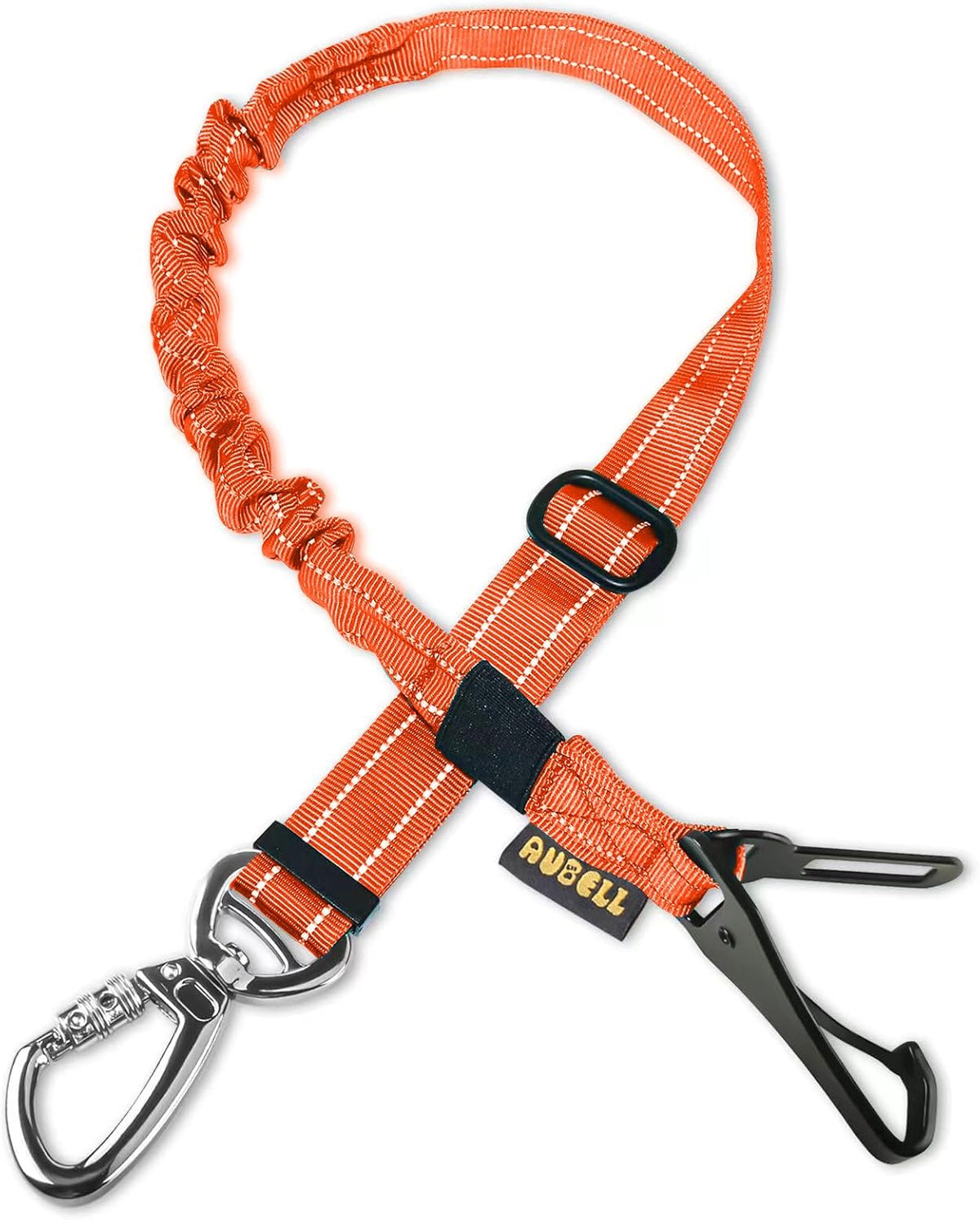AUBELL Dog Seat Belt for Car,Updated 3-in-1 Adjustable Reflective Bungee Heavy Duty Dog Car Harness Tether with Clip Hook Latch & Buckle,Swivel Zinc Alloy Carabiner,Orange