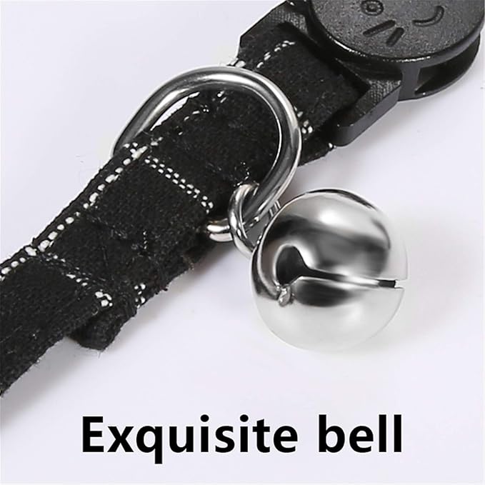 SLSON 2 Pack Breakaway Cat Collar with Bell and Bow Tie Plaid Kitten Collar for Cats and Small Dogs Pets Adjustable from 8-11In, Black and Grey