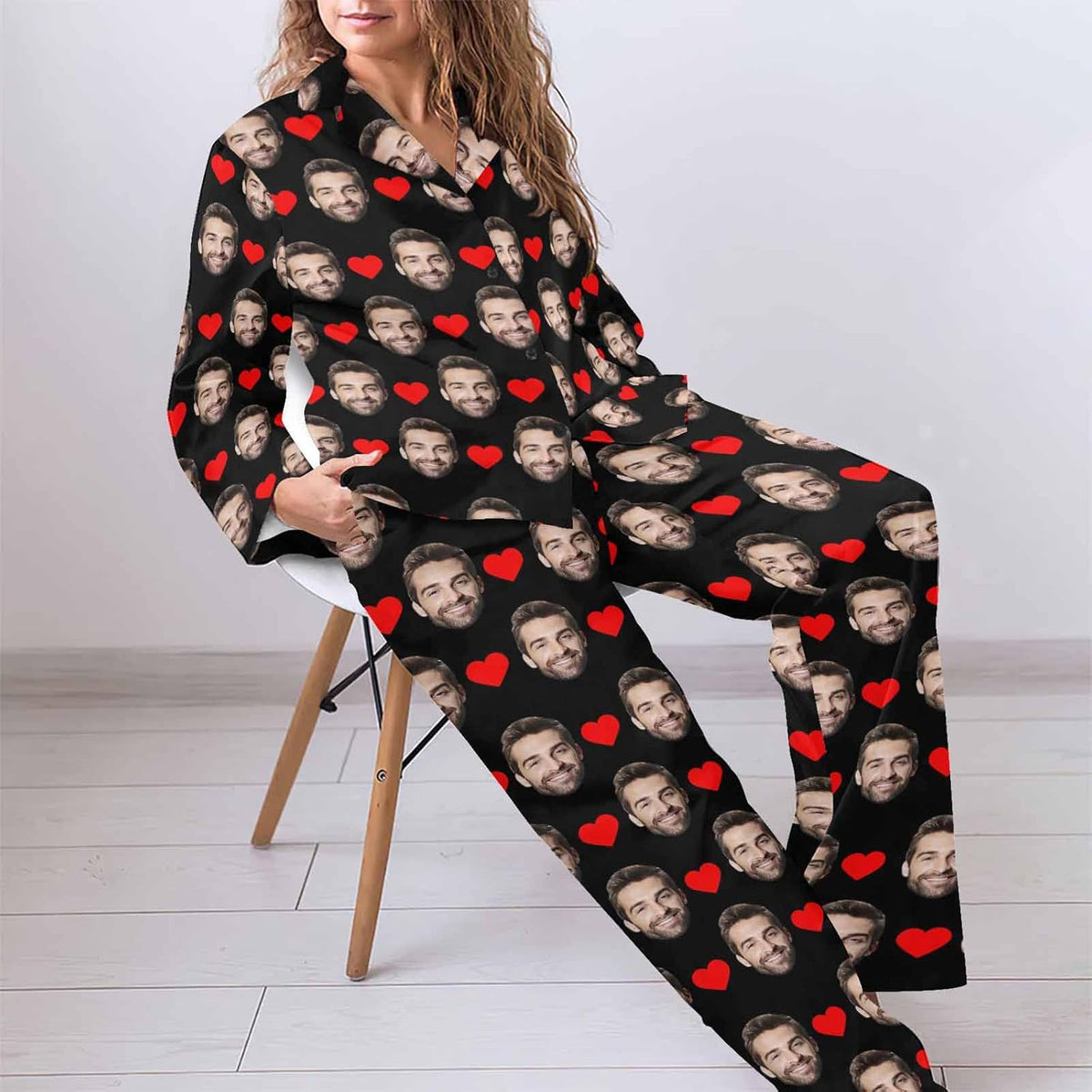 MyPupSocks Custom Face Pajamas for Women Set, Personalized Photo Long Sleepwear XS-XXL