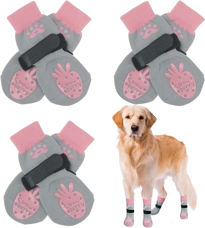 BEAUTYZOO Anti-Slip Dog Socks,Dog Shoes for Hot/Cold Pavement,Paw Protectors with Grips 3 Pairs for Puppy Small Medium Large Senior Old Dogs,Dog Socks to Prevent Licking and Hardwood Floor Protection