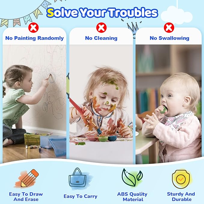 Kikidex Magnetic Drawing Board, Toddler Girl Toys for 1-2 Year Old, Doodle Board Pad Learning and Educational Toys for 1 2 3 Year Old Baby Kids Birthday Gift(Light Blue)