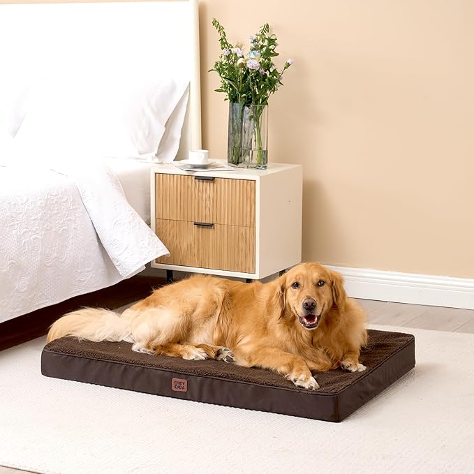 EHEYCIGA Orthopedic Foam Dog Bed for Large Dogs, 35"L x 23"W x 3.5"Th, Brown