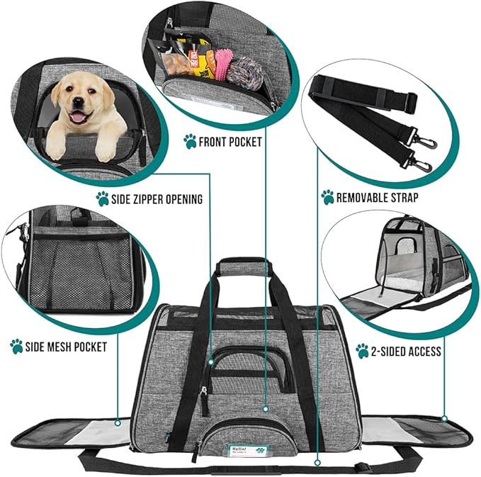 PetAmi Airline Approved Pet Carrier for Cat, Soft Sided Dog Carrier for Small Dog, Cat Travel Supplies Accessories Indoor Cat, Ventilated Pet Carrying Bag Medium Large Kitten Puppy, Large Heather Gray