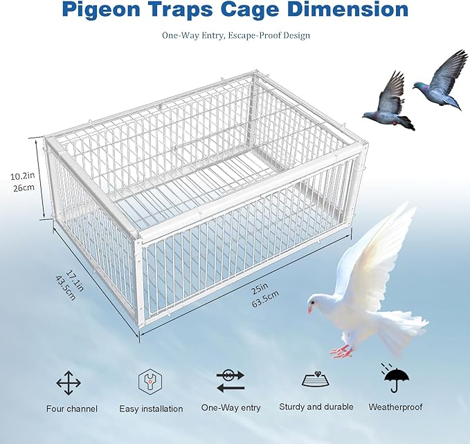 Pigeon Trap Cage with Escape-Proof Design Chicken Trap Bird Cage with One Way Entrance for Sparrows Quails Bird Chick and Duckling (23.6”L x 15.75” W x 10.24 ”H)