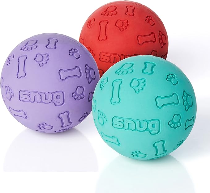 Snug Rubber Dog Balls for Small and Medium Dogs - Tennis Ball Size - Virtually Indestructible (3 Pack - Fresh)