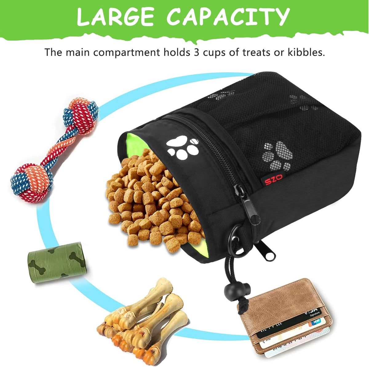 Dog Treat Pouch - 3 Ways to Wear Treat Pouches for Pet Training and 2 Pieces Clicker Taining for Dogs, Dog Training Treat Pouch Bag and Dog Clicker for Training with Waist Belt Shoulder Strap - Paws