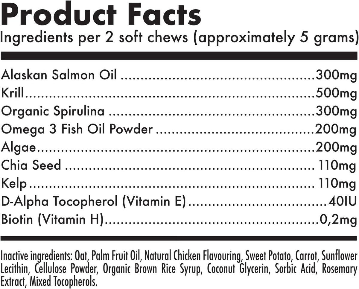Omega 3 Alaskan Salmon Oil Treats for Dogs 120 Fish Oil Chew Supplement Skin and Coat Allergy and Itch Relief Hip & Joint Health Brain Shedding Hot Spots Treatment Omega 3 6 9 EPA & DHA Fatty Acids
