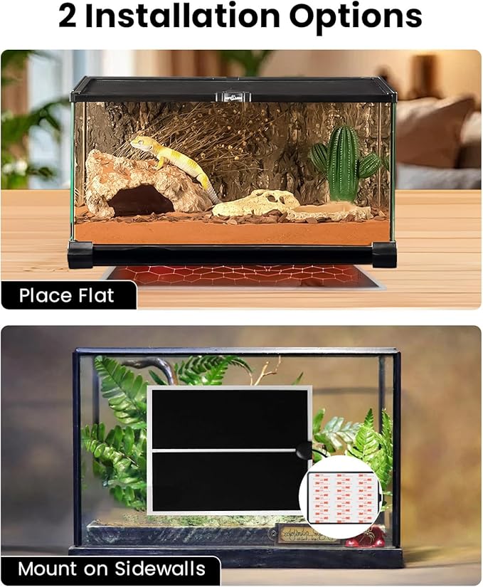 MQ Reptile Terrarium Heat Pad with LCD Digital Aquarium Thermometer, 5.5 x 6in Power Adjustment Under Tank Heater Mat for Pets, Small Animals, Seedling, 5W