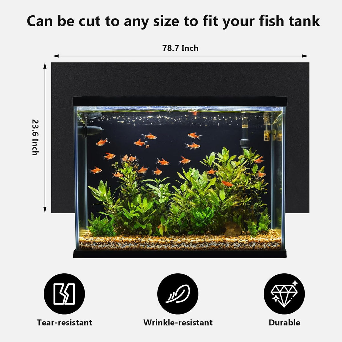 Aquarium Background Paper Decor Fish Tank Backdrop Wallpaper Electrostatic Adhesive, No Glue, Easy to Install, Reusable (23.6“H×78.7”L, Black)