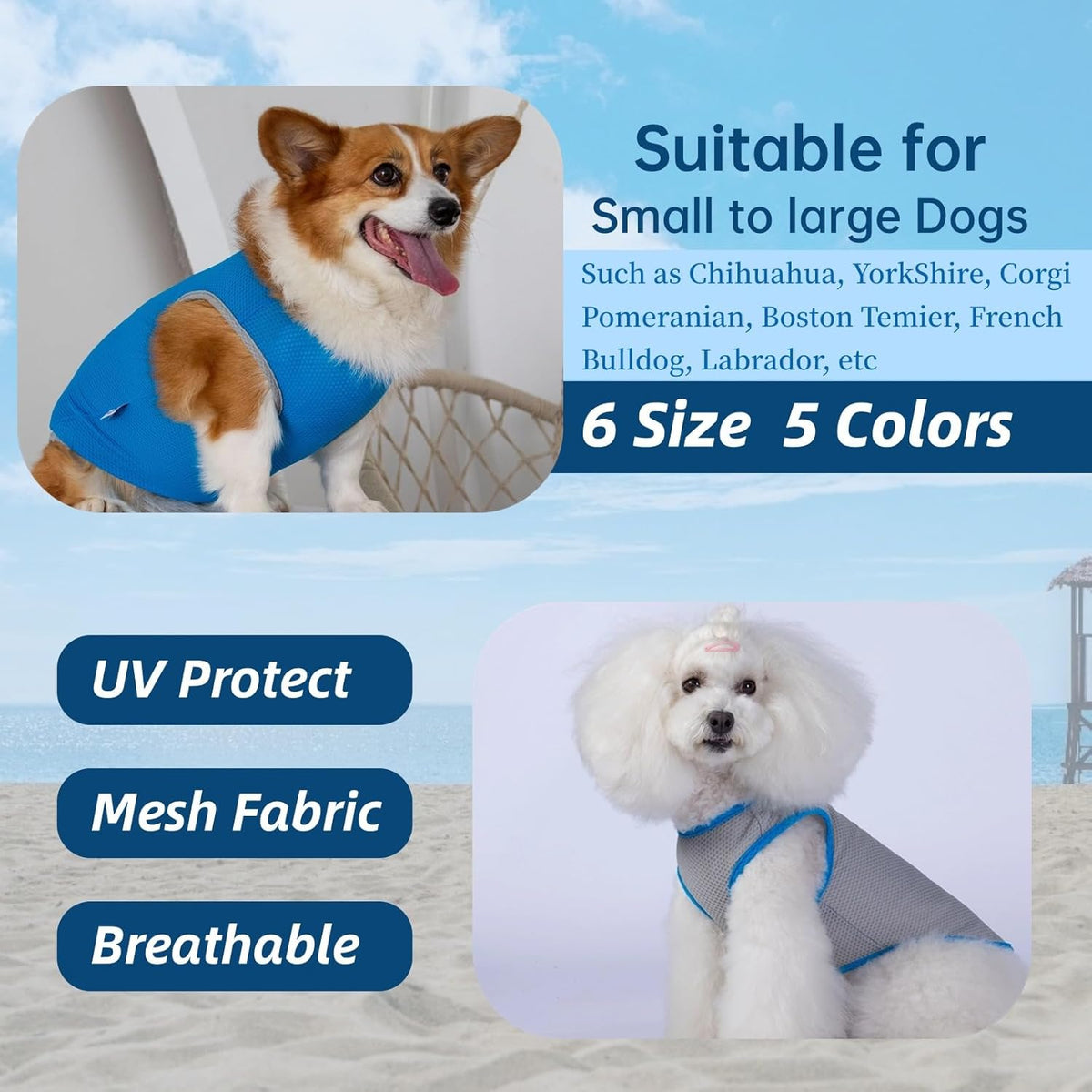 2 Pack Cooling Shirts for Dogs, Breathable Lightweight Dog Shirts for Large Dogs Boy, Sleeveless Sun Protection Shirts for Dog&Cat Puppy Vest Pet Apparel