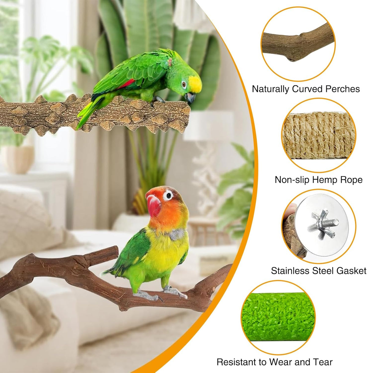 kathson 5pcs Natural Parrot Perch for Cage Wooden Bird Perches Grape Bird Stick Parakeet Climbing Standing Branches Toy Chewable Cage Accessories for Small Budgies Cockatiels Lovebirds Budgies