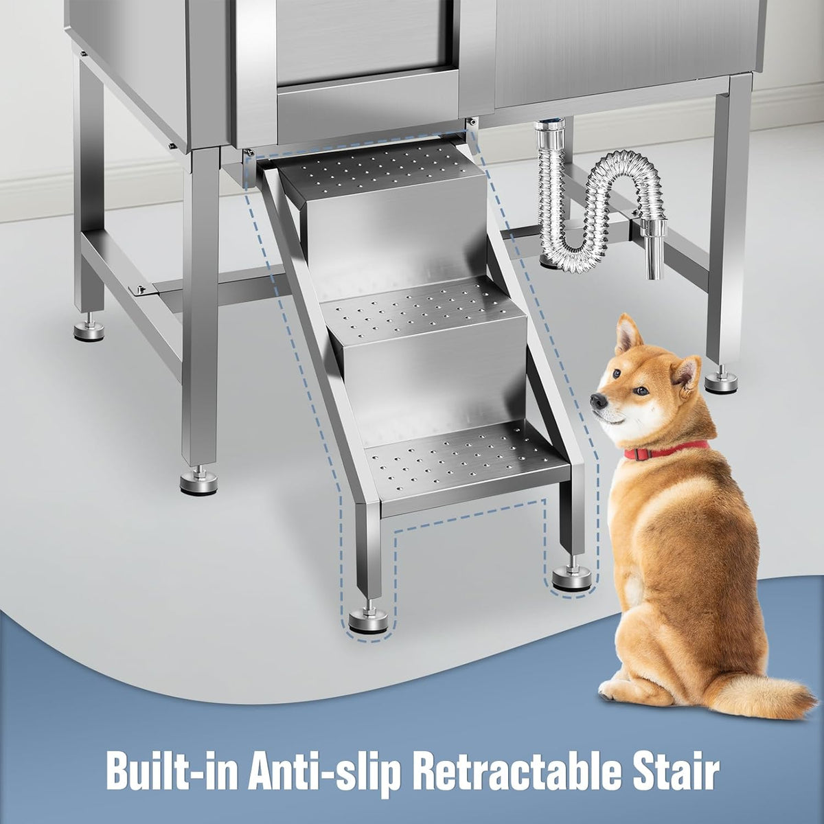 38" Pet Dog Bathing Station W/Ramp, Professional Stainless Steel Dog Grooming Tub W/Floor Grate, Faucet, Dog Bathtub for Large,Medium, Small Pets, Washing Sink for Home,L-RAMP