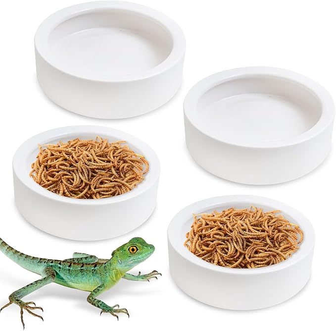 Tfwadmx 4 Pack Reptile Food Bowl, Mini Ceramic Water Feeder Bowl, Reptile Worm Feeding Dish for Lizard Turtle Bearded Dragon Anoles Crested Gecko Hermit Crab Leopard Gecko Chameleon Corn Snake