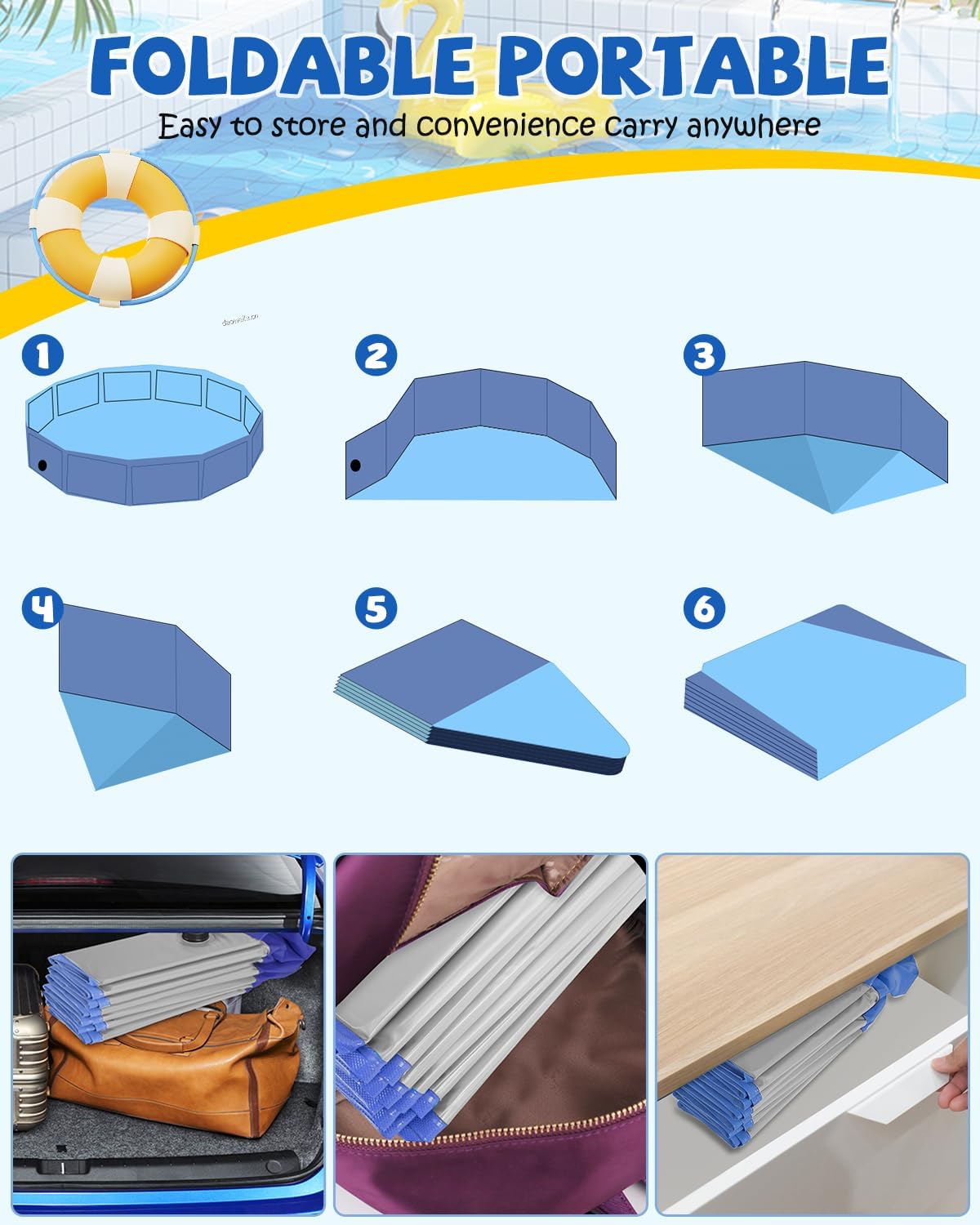 Portable Dog Pool PVC Pet Swimming Pool Bathtub Collapsible Dog Pool, Hard Plastic Pool for Pets to Swim and Bath (M-40"x 12" Light Grey)