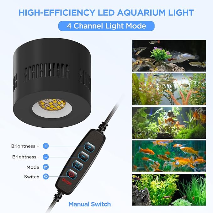 Lominie LED Aquarium Light, Dimmer Remote Control 0-100% Brightness 80W Planted Fish Tank Light Clamp Clip Lamp for Freshwater Refugium Algae Fish Tank with Gooseneck