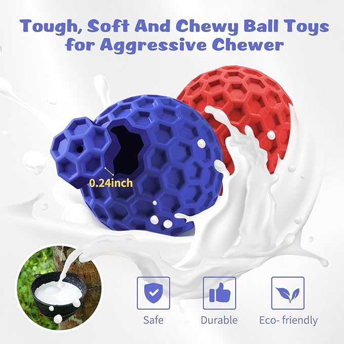 HIPPIH Indestructible Squeaky Dog Toys, Interactive Dog Balls 2 Pack, Chew Toys for Aggressive Chewers, Natural Rubber Puppy Toy for Large/Medium Dogs, Tough Puppy Teething Toy, Relieve Anxiety
