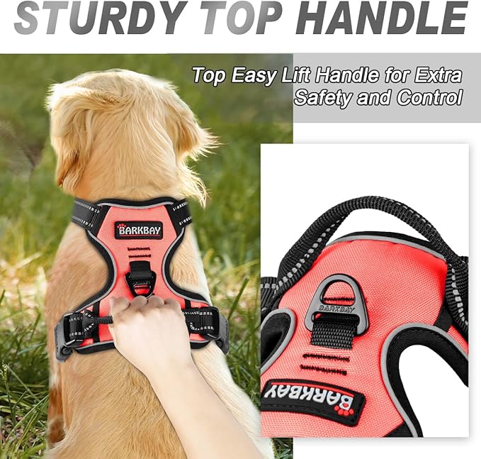 BARKBAY No Pull Dog Harness Front Clip Heavy Duty Reflective Easy Control Handle for Large Dog Walking(Light Pink,XS)
