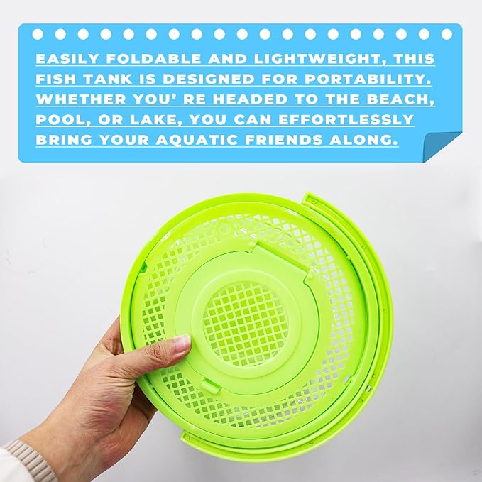 Foldable Small Aquarium, Portable Fish Tank, Fish Transport Container, Plasitc Fish Bowl, Beginner Tank, Great Concept for Catching and Release Critters, Beach, Pool and Lake (Green, Large)